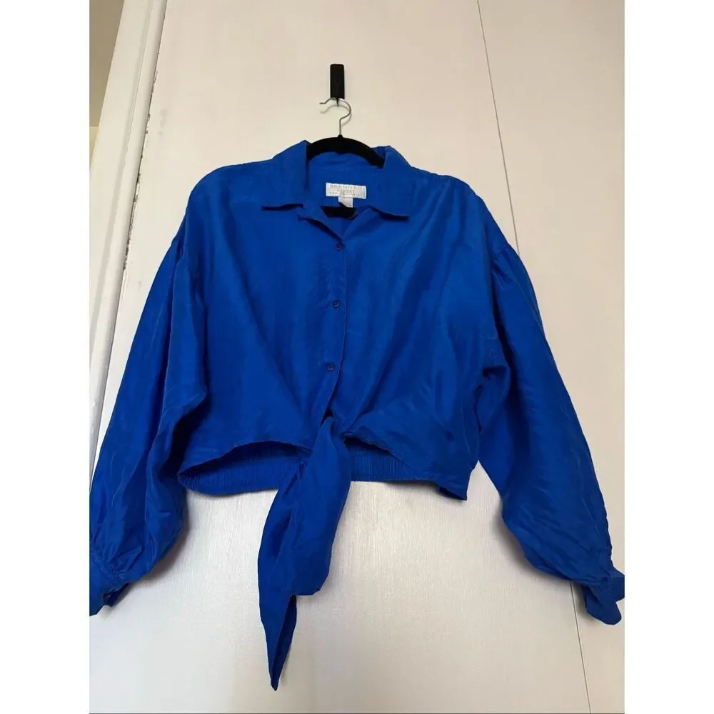 Brannan Street 100% Silk Tie Front Blouse Cobalt Blue Women’s Medium